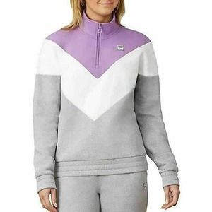Fila Women’s Gray Purple Quarter Zip Pullover Sweater Size Large